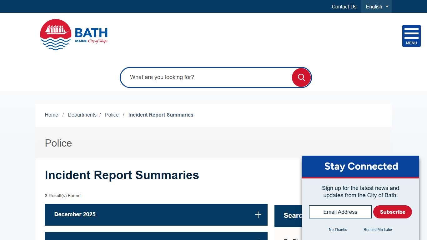 Incident Report Summaries | City of Bath, Maine