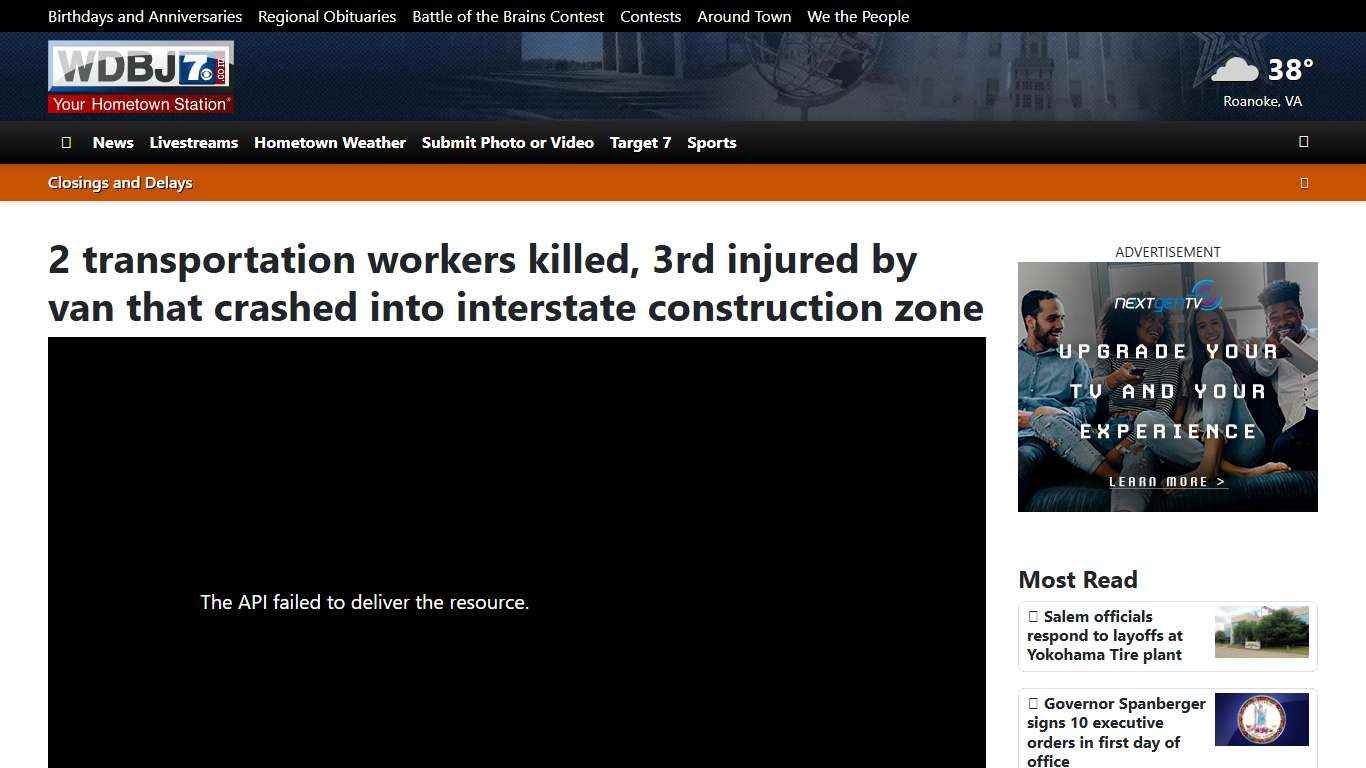 2 transportation workers killed, 3rd injured by van that crashed into interstate construction zone